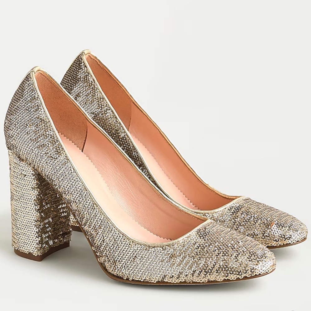 J Crew Bell Pumps in Gold Sequin